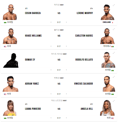 UFC FIGHT NIGHT 241 대회 일정