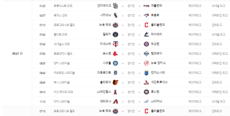 MLB 5월 21일 경기 일정