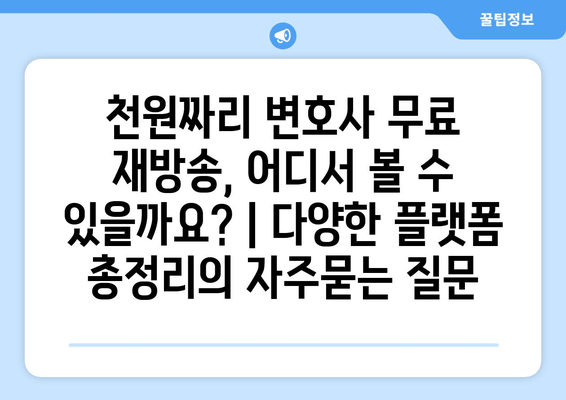 천원짜리 변호사 무료 재방송, 어디서 볼 수 있을까요? | 다양한 플랫폼 총정리