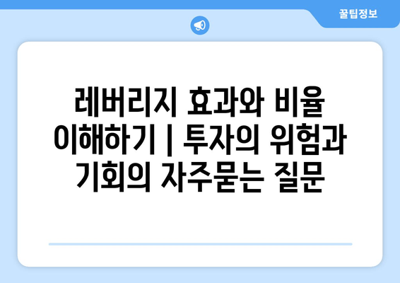 레버리지 효과와 비율 이해하기 | 투자의 위험과 기회