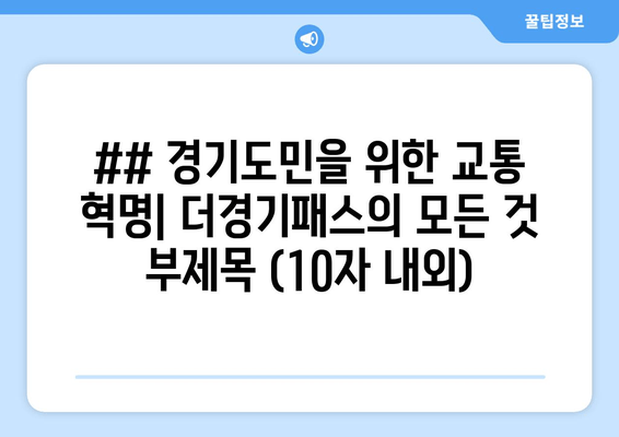 ## 경기도민을 위한 교통 혁명| 더경기패스의 모든 것 부제목 (10자 내외)