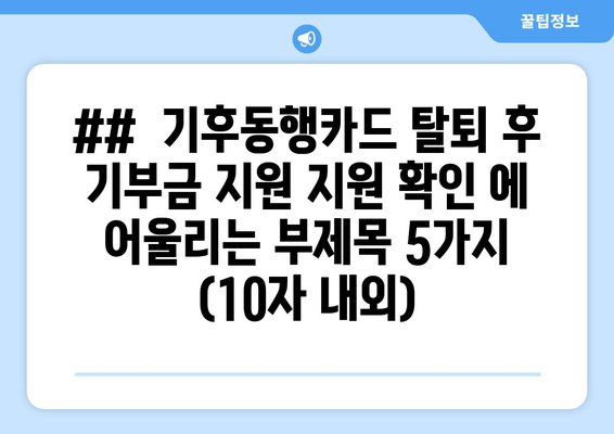 ##  기후동행카드 탈퇴 후 기부금 지원 지원 확인 에 어울리는 부제목 5가지 (10자 내외)