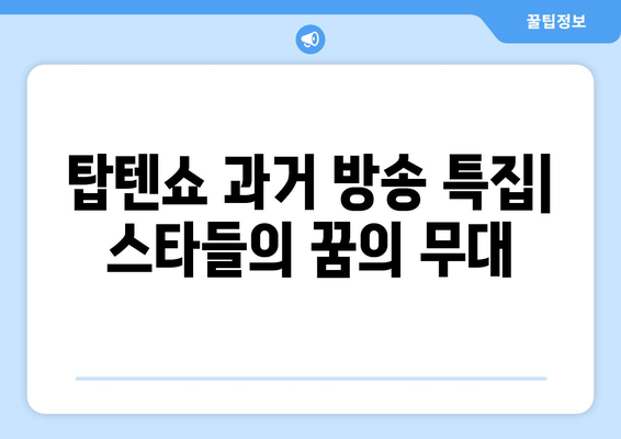 탑텐쇼 과거 방송 특집| 스타들의 꿈의 무대