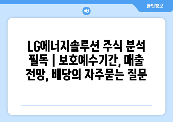 LG에너지솔루션 주식 분석 필독 | 보호예수기간, 매출 전망, 배당