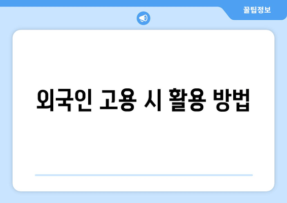 외국인 고용 시 활용 방법