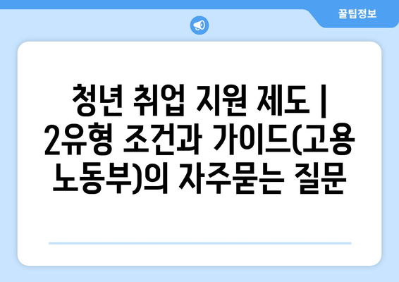 청년 취업 지원 제도 | 2유형 조건과 가이드(고용 노동부)