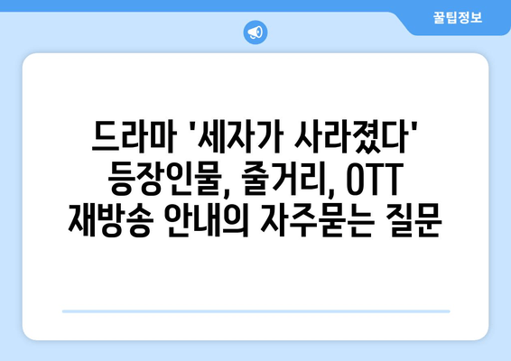 드라마 '세자가 사라졌다' 등장인물, 줄거리, OTT 재방송 안내