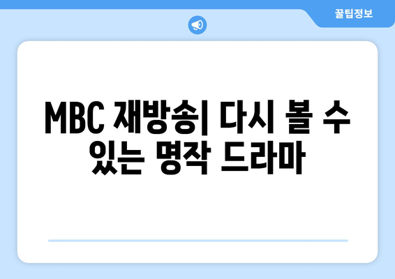 MBC 재방송| 다시 볼 수 있는 명작 드라마