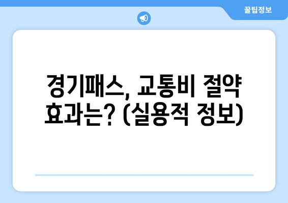 경기패스, 교통비 절약 효과는? (실용적 정보)