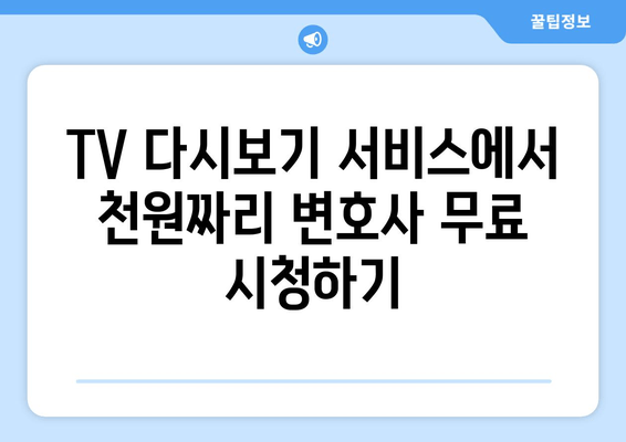 천원짜리 변호사 무료 재방송, 어디서 볼 수 있을까요? | 다양한 플랫폼 총정리