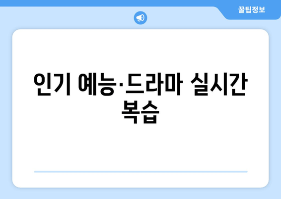 인기 예능·드라마 실시간 복습