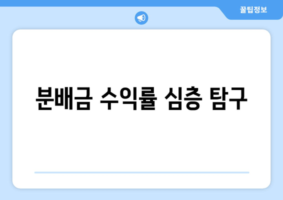 분배금 수익률 심층 탐구