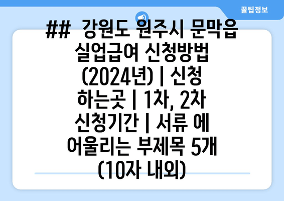 ##  강원도 원주시 문막읍 실업급여 신청방법 (2024년) | 신청 하는곳 | 1차, 2차 신청기간 | 서류 에 어울리는 부제목 5개 (10자 내외)