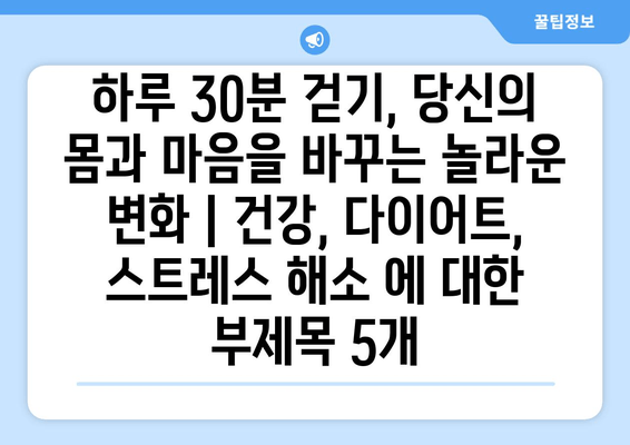 하루 30분 걷기, 당신의 몸과 마음을 바꾸는 놀라운 변화 | 건강, 다이어트, 스트레스 해소