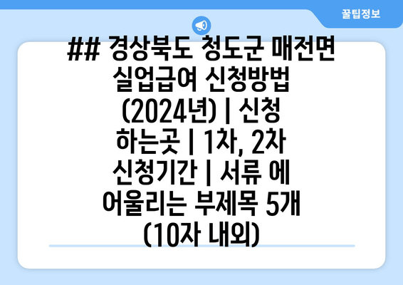 ## 경상북도 청도군 매전면 실업급여 신청방법 (2024년) | 신청 하는곳 | 1차, 2차 신청기간 | 서류 에 어울리는 부제목 5개 (10자 내외)