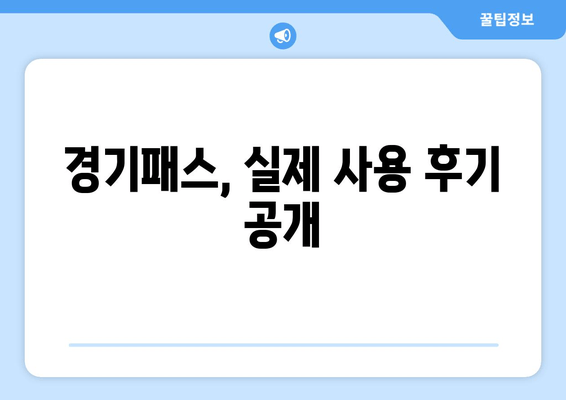 경기패스, 실제 사용 후기 공개