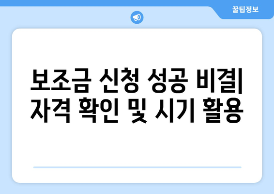 보조금 신청 성공 비결| 자격 확인 및 시기 활용