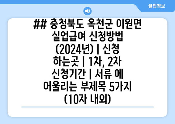 ## 충청북도 옥천군 이원면 실업급여 신청방법 (2024년) | 신청 하는곳 | 1차, 2차 신청기간 | 서류 에 어울리는 부제목 5가지 (10자 내외)