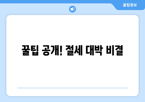 꿀팁 공개! 절세 대박 비결