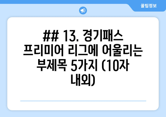 ## 13. 경기패스 프리미어 리그에 어울리는 부제목 5가지 (10자 내외)