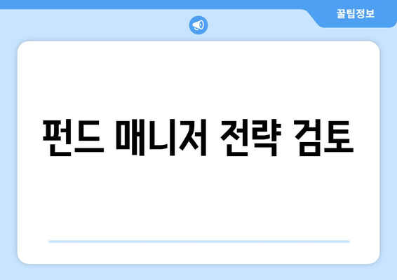 펀드 매니저 전략 검토