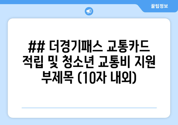 ## 더경기패스 교통카드 적립 및 청소년 교통비 지원 부제목 (10자 내외)