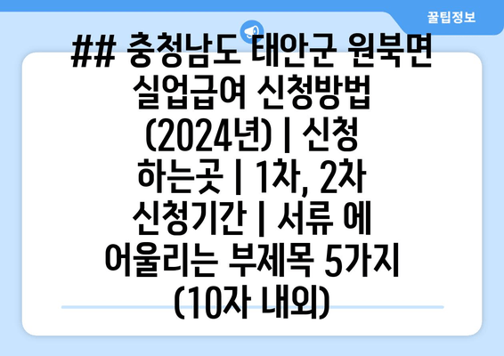 ## 충청남도 태안군 원북면 실업급여 신청방법 (2024년) | 신청 하는곳 | 1차, 2차 신청기간 | 서류 에 어울리는 부제목 5가지 (10자 내외)