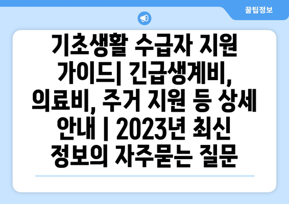 기초생활 수급자 지원 가이드| 긴급생계비, 의료비, 주거 지원 등 상세 안내 | 2023년 최신 정보