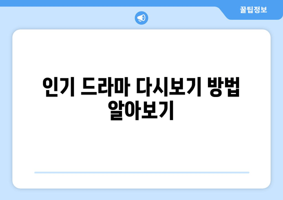 인기 드라마 다시보기 방법 알아보기