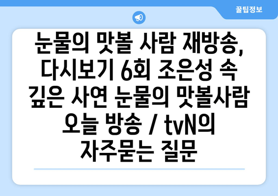 눈물의 맛볼 사람 재방송, 다시보기 6회 조은성 속 깊은 사연 눈물의 맛볼사람 오늘 방송 / tvN