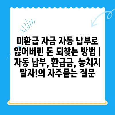 미환급 자금 자동 납부로 잃어버린 돈 되찾는 방법 | 자동 납부, 환급금, 놓치지 말자!