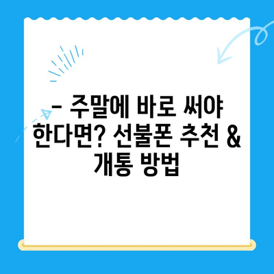 주말에 바로 써야 한다면? 선불폰 당일 개통 완벽 가이드 | 주말 개통, 당일 사용, 선불폰 추천