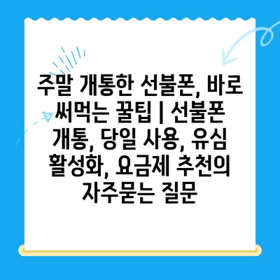 주말 개통한 선불폰, 바로 써먹는 꿀팁 | 선불폰 개통, 당일 사용, 유심 활성화, 요금제 추천