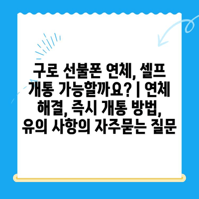 구로 선불폰 연체, 셀프 개통 가능할까요? | 연체 해결, 즉시 개통 방법, 유의 사항