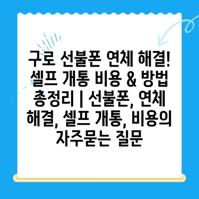 구로 선불폰 연체 해결! 셀프 개통 비용 & 방법 총정리 | 선불폰, 연체 해결, 셀프 개통, 비용