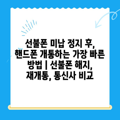 선불폰 미납 정지 후, 핸드폰 개통하는 가장 빠른 방법 | 선불폰 해지, 재개통, 통신사 비교