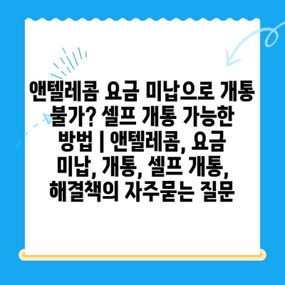 앤텔레콤 요금 미납으로 개통 불가? 셀프 개통 가능한 방법 | 앤텔레콤, 요금 미납, 개통, 셀프 개통, 해결책