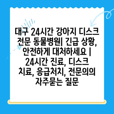 대구 24시간 강아지 디스크 전문 동물병원| 긴급 상황, 안전하게 대처하세요 | 24시간 진료, 디스크 치료, 응급처치, 전문의