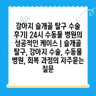 강아지 슬개골 탈구 수술 후기| 24시 수동물 병원의 성공적인 케이스 | 슬개골 탈구, 강아지 수술, 수동물 병원, 회복 과정