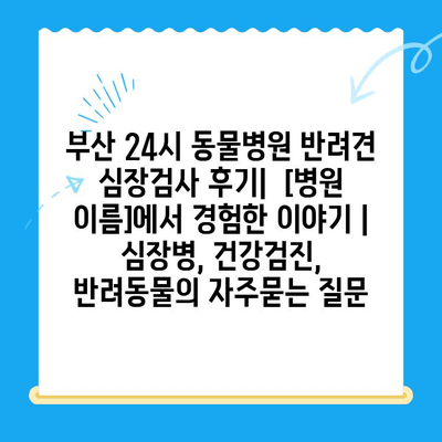 부산 24시 동물병원 반려견 심장검사 후기|  [병원 이름]에서 경험한 이야기 | 심장병, 건강검진, 반려동물