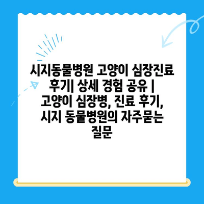 시지동물병원 고양이 심장진료 후기| 상세 경험 공유 | 고양이 심장병, 진료 후기, 시지 동물병원