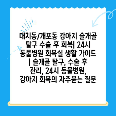 대치동/개포동 강아지 슬개골 탈구 수술 후 회복| 24시 동물병원 회복실 생활 가이드 | 슬개골 탈구, 수술 후 관리, 24시 동물병원, 강아지 회복