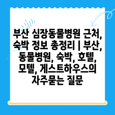 부산 심장동물병원 근처, 숙박 정보 총정리 | 부산, 동물병원, 숙박, 호텔, 모텔, 게스트하우스