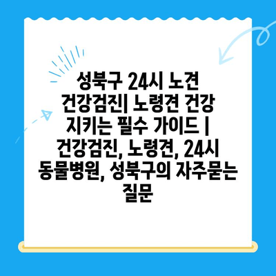 성북구 24시 노견 건강검진| 노령견 건강 지키는 필수 가이드 | 건강검진, 노령견, 24시 동물병원, 성북구