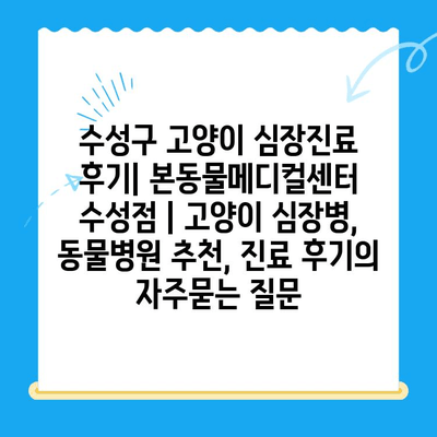 수성구 고양이 심장진료 후기| 본동물메디컬센터 수성점 | 고양이 심장병, 동물병원 추천, 진료 후기