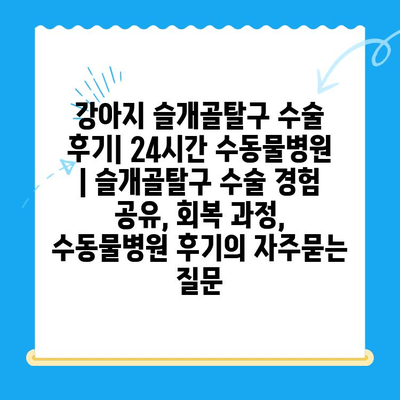 강아지 슬개골탈구 수술 후기| 24시간 수동물병원 | 슬개골탈구 수술 경험 공유, 회복 과정, 수동물병원 후기