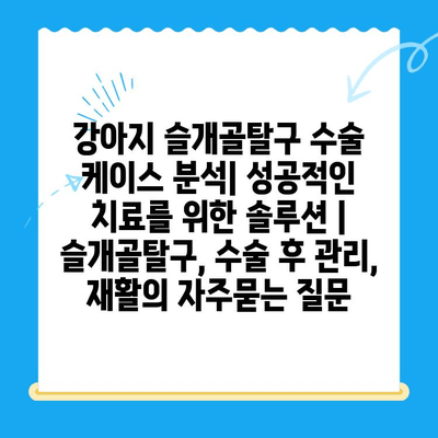 강아지 슬개골탈구 수술 케이스 분석| 성공적인 치료를 위한 솔루션 | 슬개골탈구, 수술 후 관리, 재활