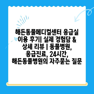 해든동물메디컬센터 응급실 이용 후기| 실제 경험담 & 상세 리뷰 | 동물병원, 응급진료, 24시간, 해든동물병원