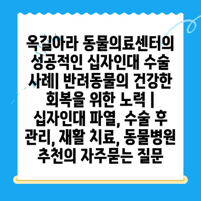 옥길아라 동물의료센터의 성공적인 십자인대 수술 사례| 반려동물의 건강한 회복을 위한 노력 | 십자인대 파열, 수술 후 관리, 재활 치료, 동물병원 추천