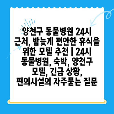 양천구 동물병원 24시 근처, 밤늦게 편안한 휴식을 위한 모텔 추천 | 24시 동물병원, 숙박, 양천구 모텔, 긴급 상황, 편의시설